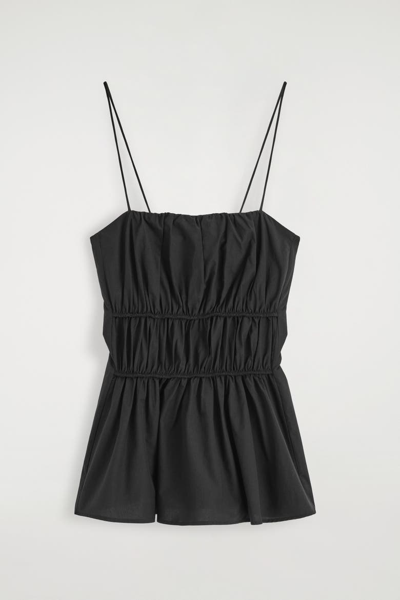 Gathered Cotton Peplum Top, Alternate, color, BLACK