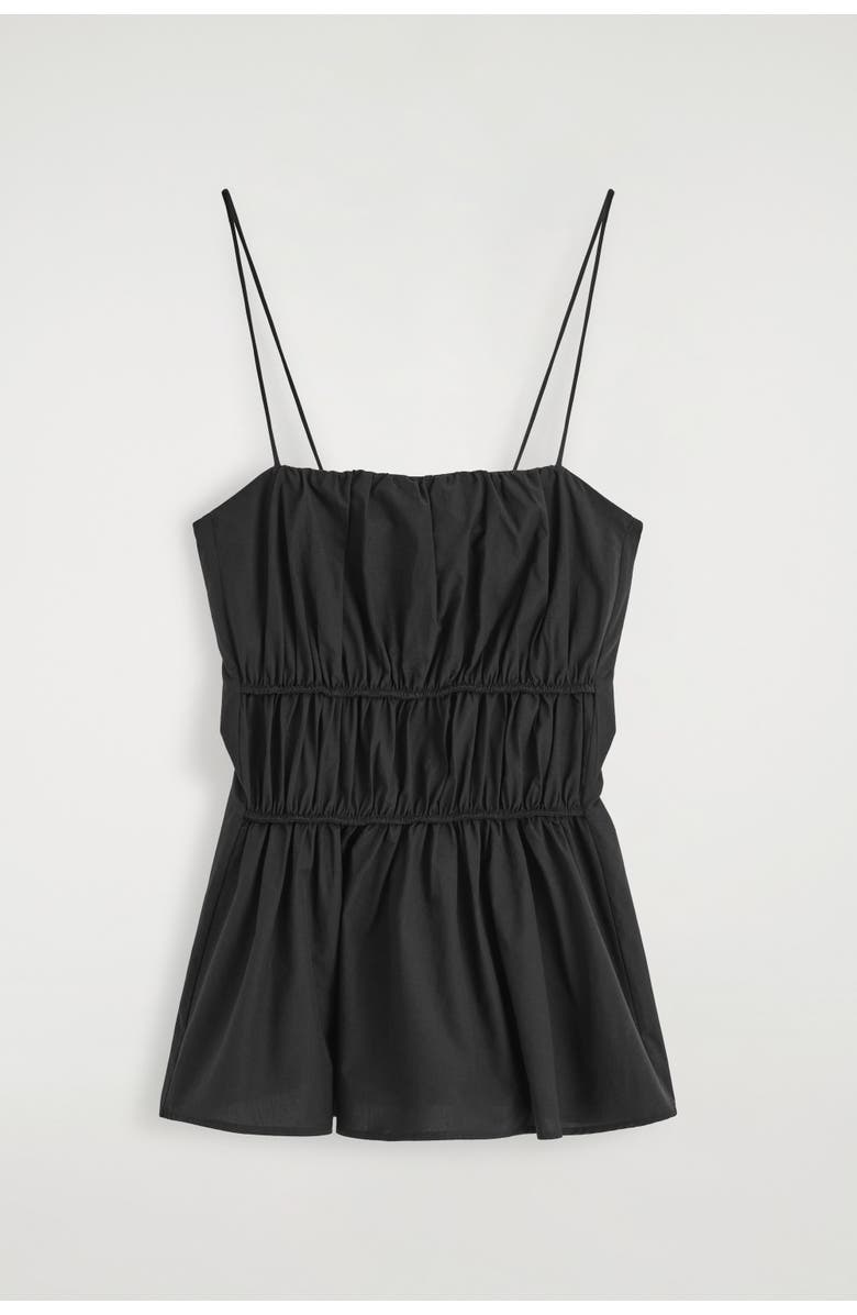 COS Gathered Cotton Peplum Top, Alternate, color, Black