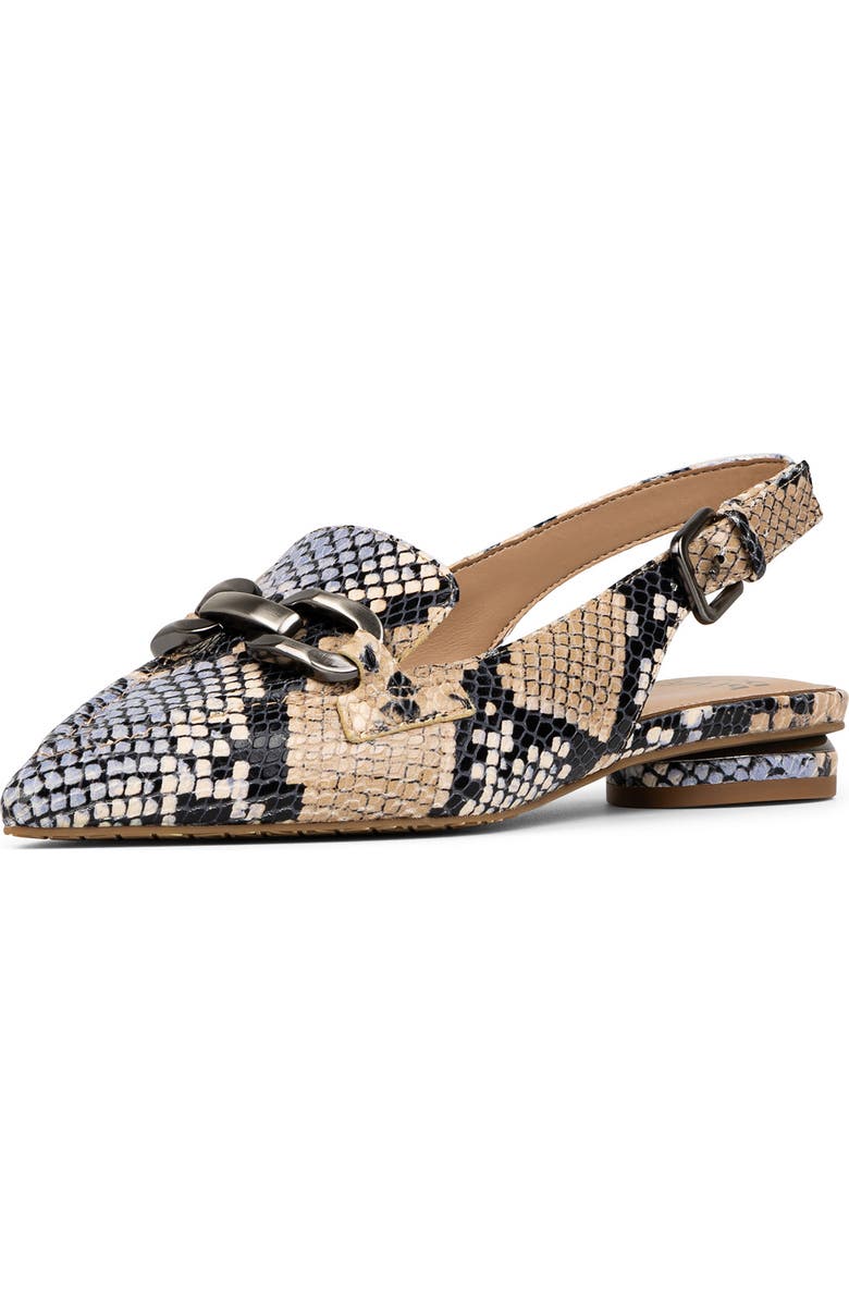 Donald Pliner Snakeskin Print Slingback Loafer Mule, Alternate, color, Light Denim Embossed