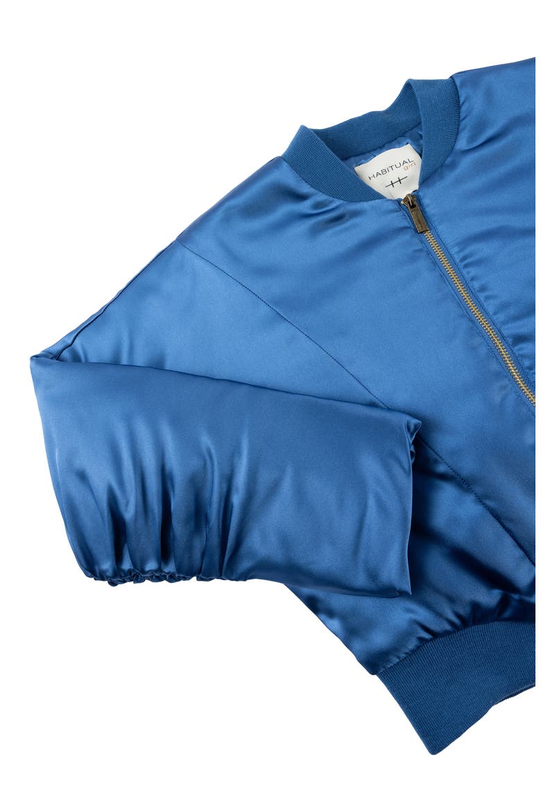 Kids' Crop Satin Bomber Jacket, Alternate, color, BLUE