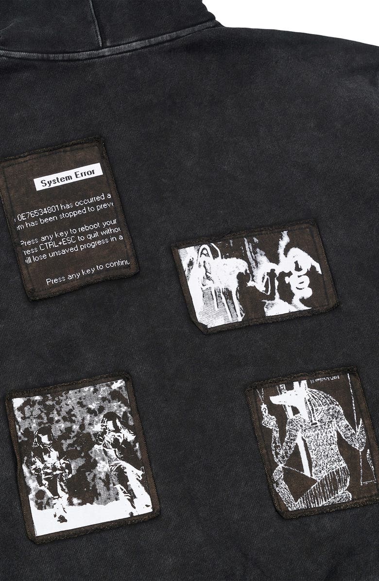 RtA Zev Distressed Digital Patch Zip Hoodie, Alternate, color, Vintage Black Digital Patch