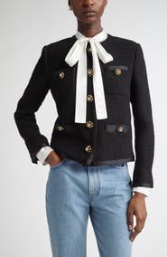 Dolce&Gabbana Bejeweled Button Crop Bouclé Tweed Jacket