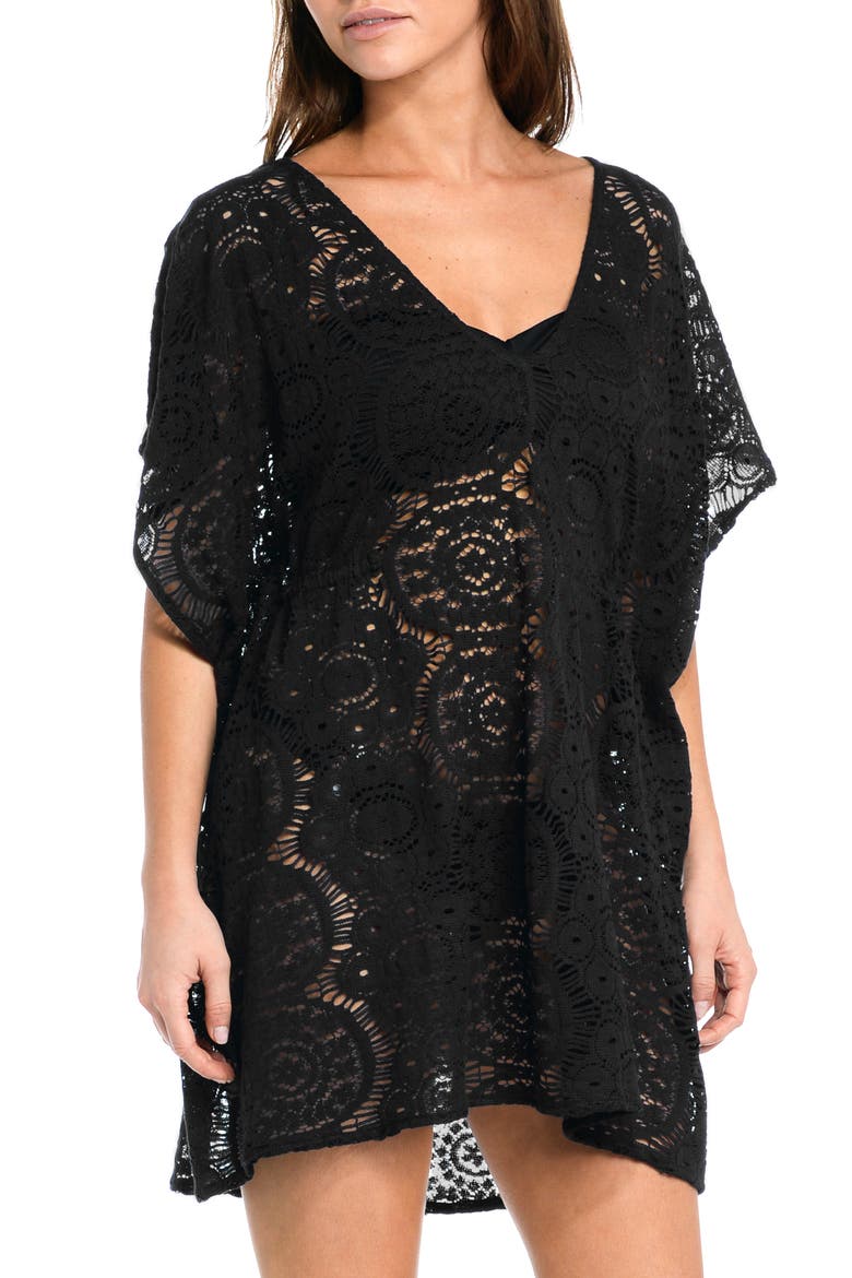 Crochet Cover-Up Caftan, Main, color, BLACK