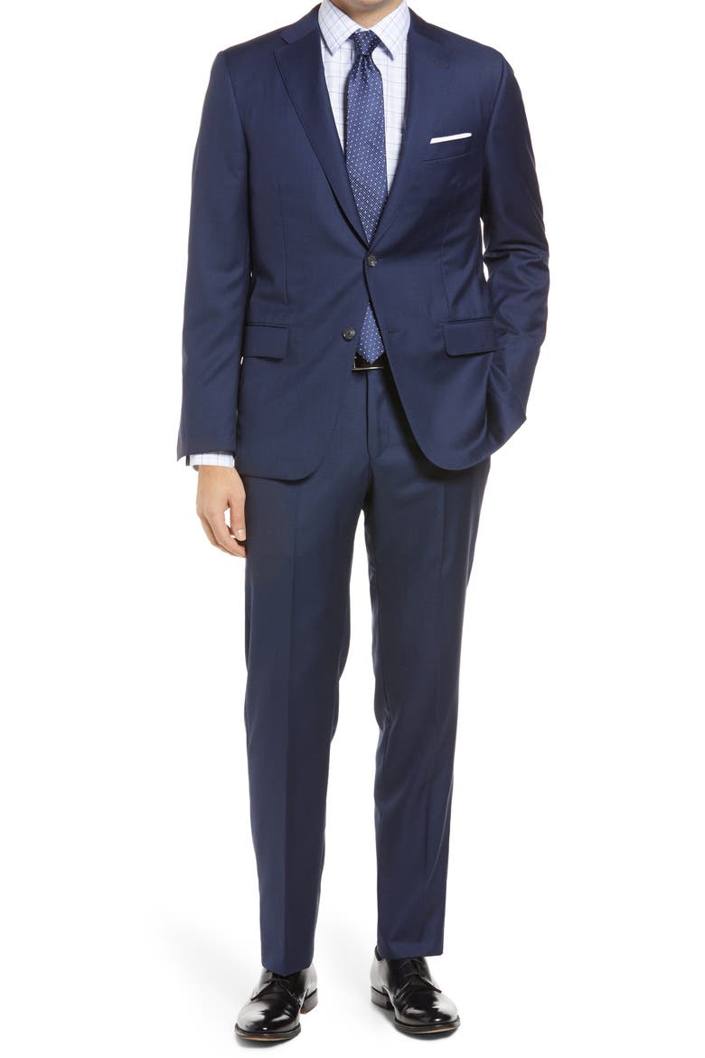 Infinity Sharkskin Classic Fit Wool Suit, Main, color, NAVY