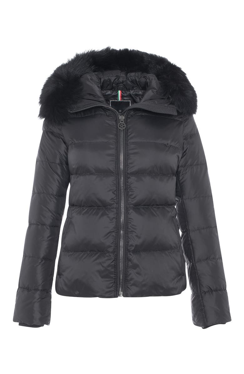 GORSKI Apres-Ski Horizontal Short Parka with Detachable Toscana Lamb Hood Trim, Alternate, color, Black/Black