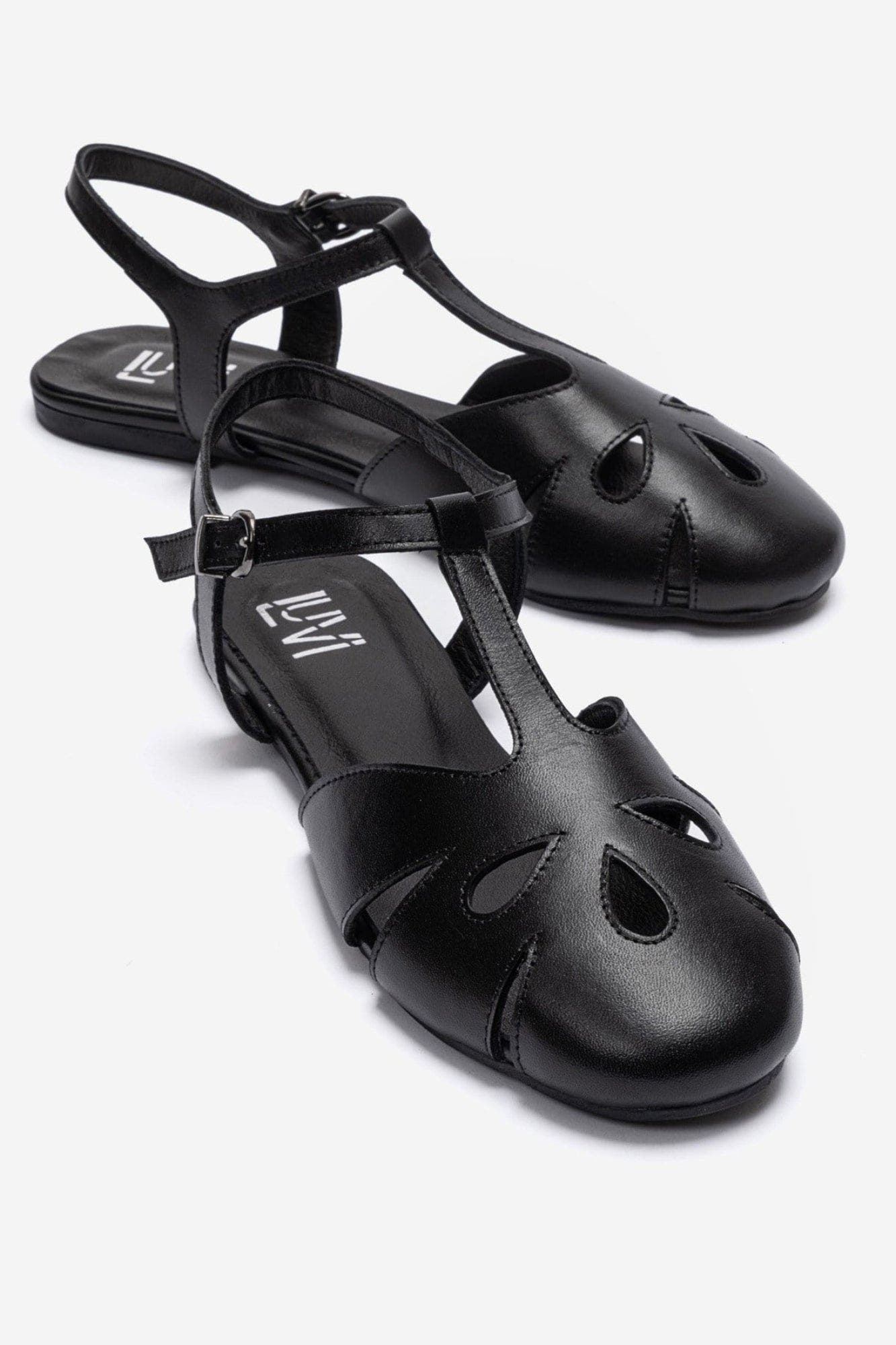 Nathalie Leather Ankle Strap Sandal, Main, color, Black
