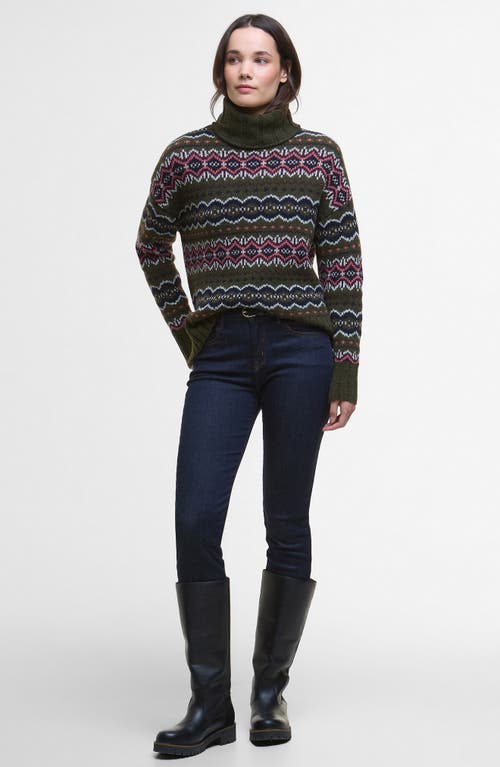 Barbour Helen Fair Isle Wool Blend Turtleneck Tunic Sweater In Animal Print
