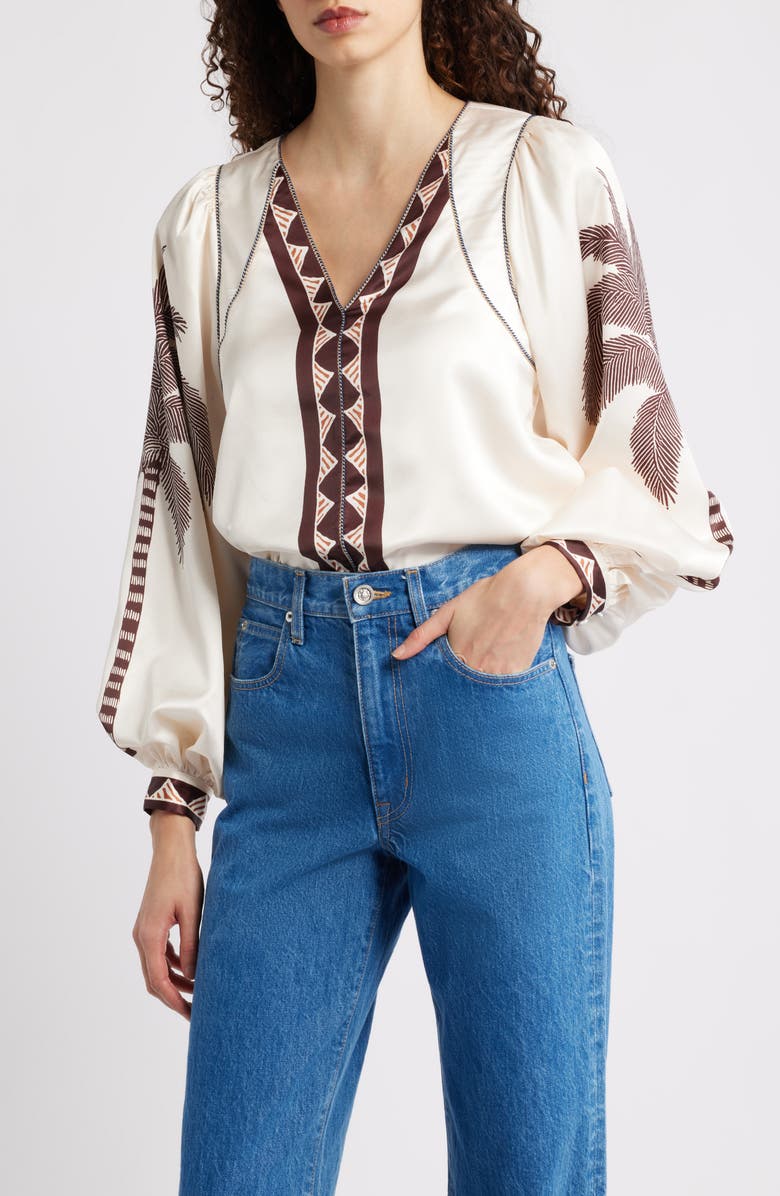 CIEBON Kensley Print Satin Top, Main, color, Cream Multi