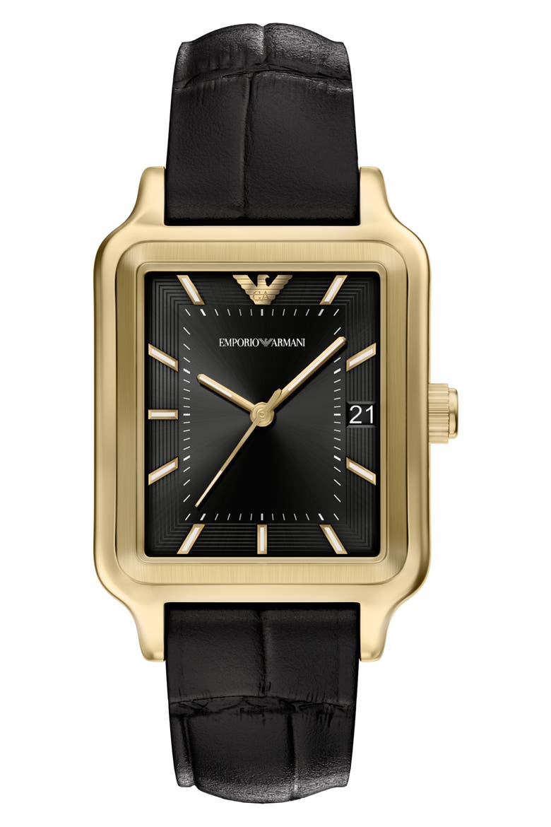 Tank Leather Strap Watch, 32mm x 48mm, Main, color, BLACK