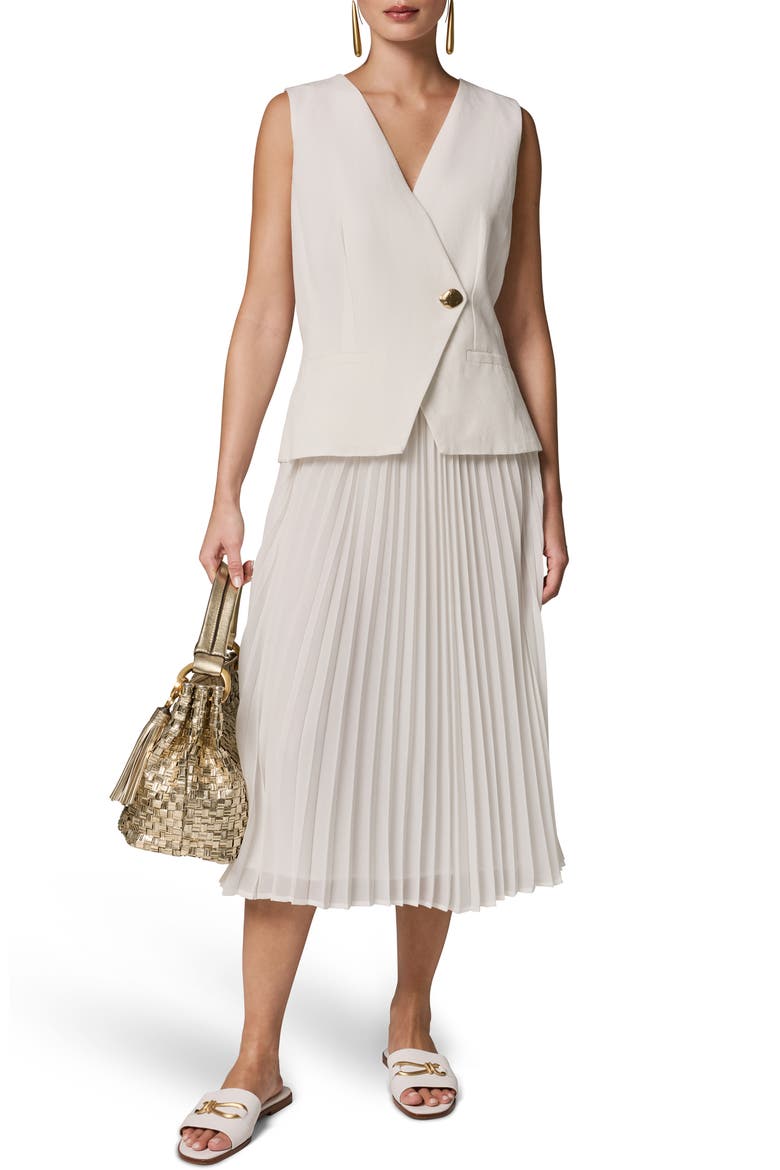 Mixed Media Linen Blend Pleated Midi Dress, Alternate, color, CREAM