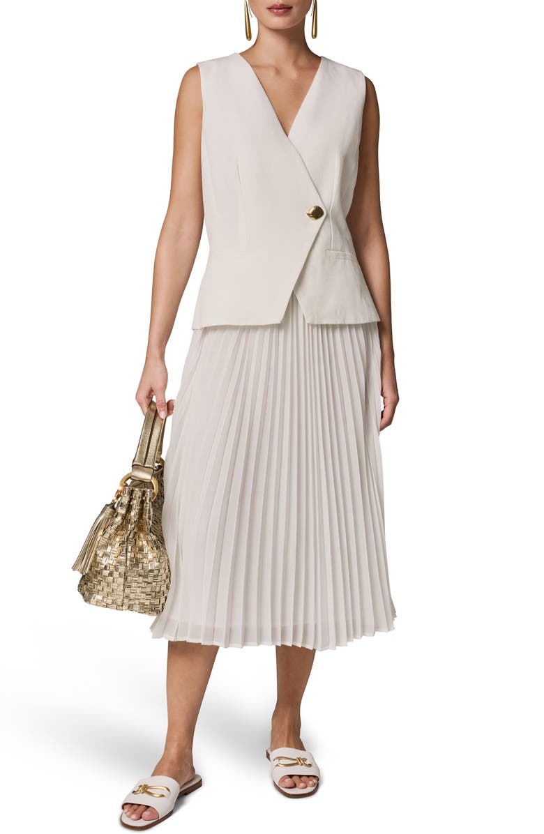 Donna Karan New York Mixed Media Linen Blend Pleated Midi Dress, Alternate, color, 