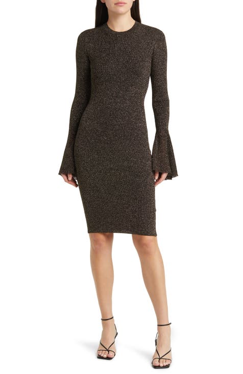 Metallic Rib Knit Long Sleeve Dress