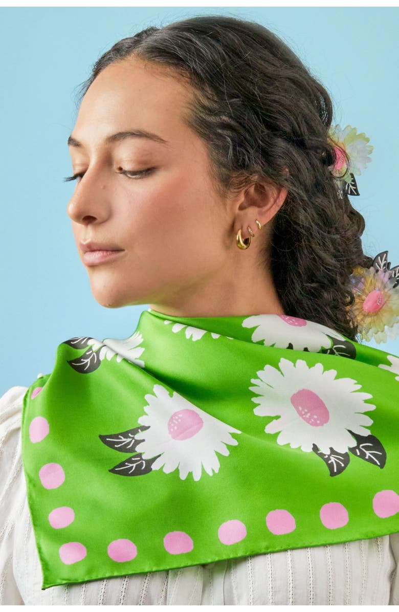 Centinelle White Flower Silk Medium Square Scarf, Alternate, color, Green