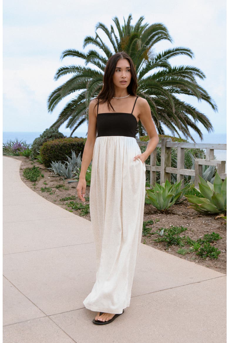 Phoebe Mixed Media Maxi Dress, Alternate, color, BLACK-PORCELAIN CREAM