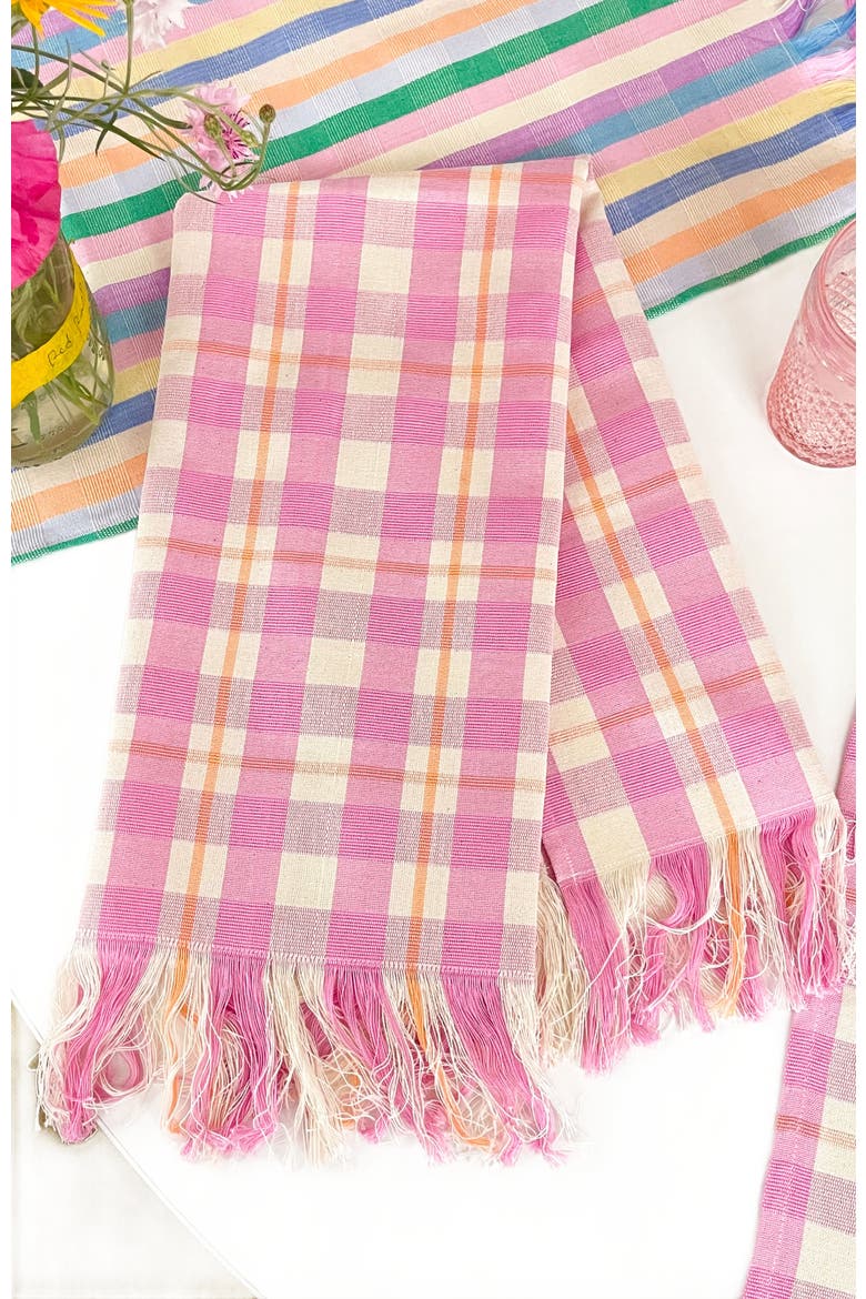 Handwoven Colorful Plaid Cotton Kitchen Towel, Alternate, color, Pink