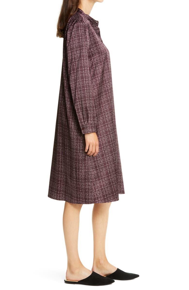 Eileen Fisher Band Collar Stretch Silk Dress, Alternate, color,