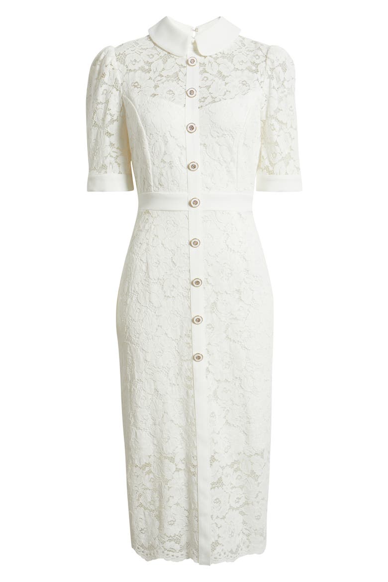 Crepe & Lace Shirtdress, Alternate, color, IVORY