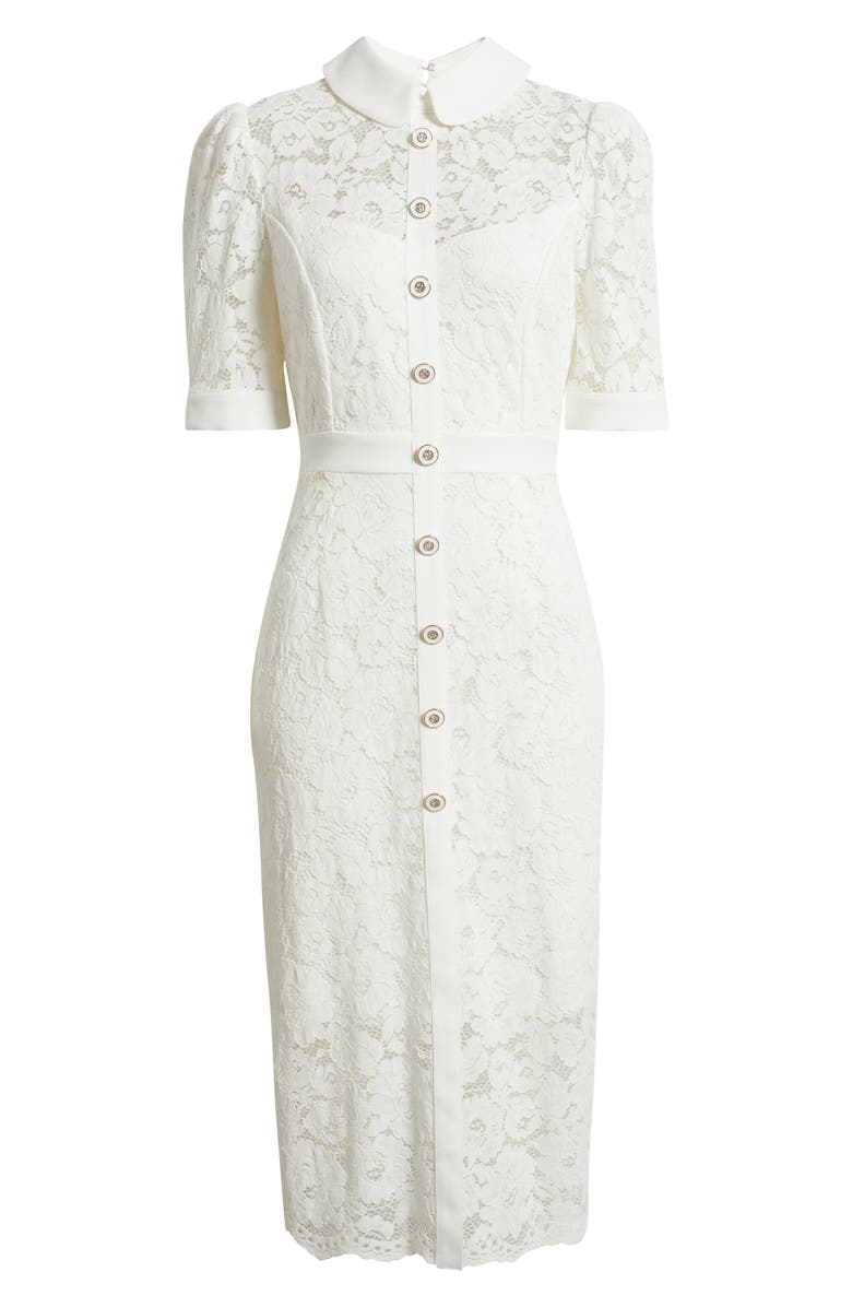 Tahari ASL Crepe & Lace Shirtdress, Alternate, color, Ivory