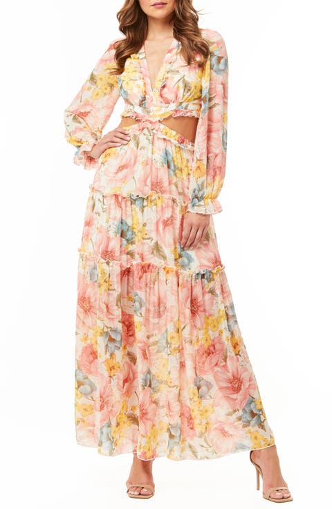 France Long Sleeve Chiffon Maxi Dress