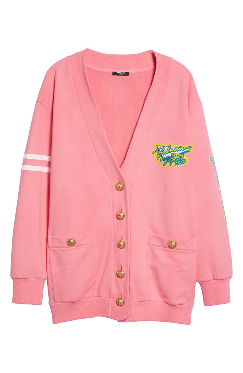 Balmain Logo Sun Bleached Cotton Cardigan, Alternate, color,