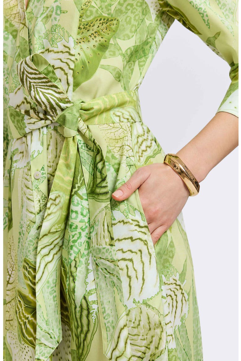 Fiona Botanical Print Belted Cotton Shirtdress, Alternate, color, GREEN MULTI