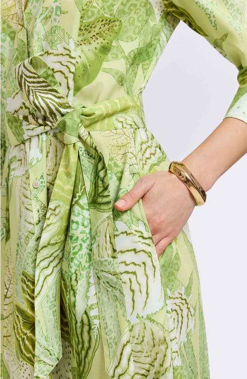 Foxcroft Fiona Botanical Print Belted Cotton Shirtdress In Green Multi