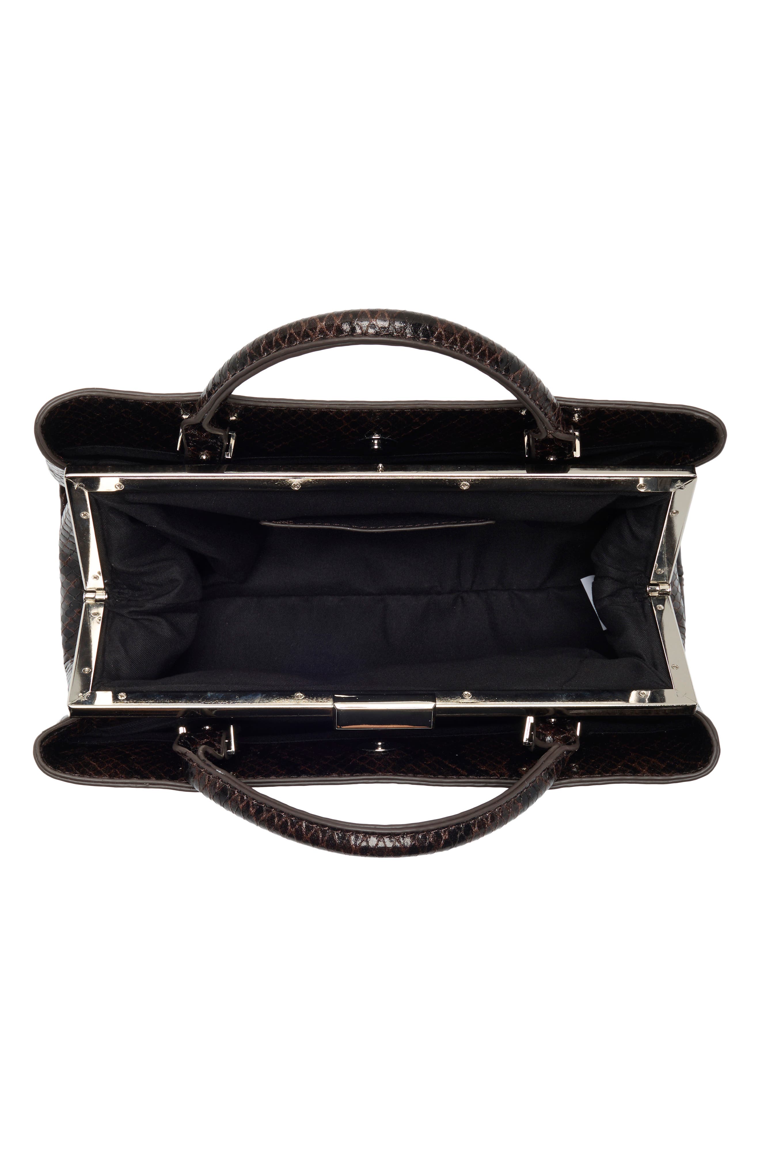 EW Frame Faux Leather Satchel, Alternate, color, DARK CHOCOLATE