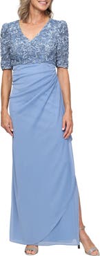 Alex Evenings Embellished Short Sleeve Empire Waist Gown
