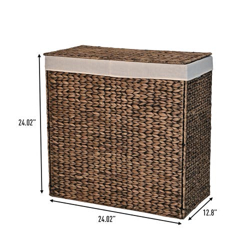 Happimess Sawyer Classic Farmhouse Handwoven Hyacinth 2-section Collapsible Laundry Hamper With Wash In Brown