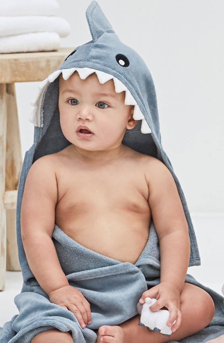 Elegant Baby Terry Velour Hooded Shark Towel, Alternate, color, Slate Gray