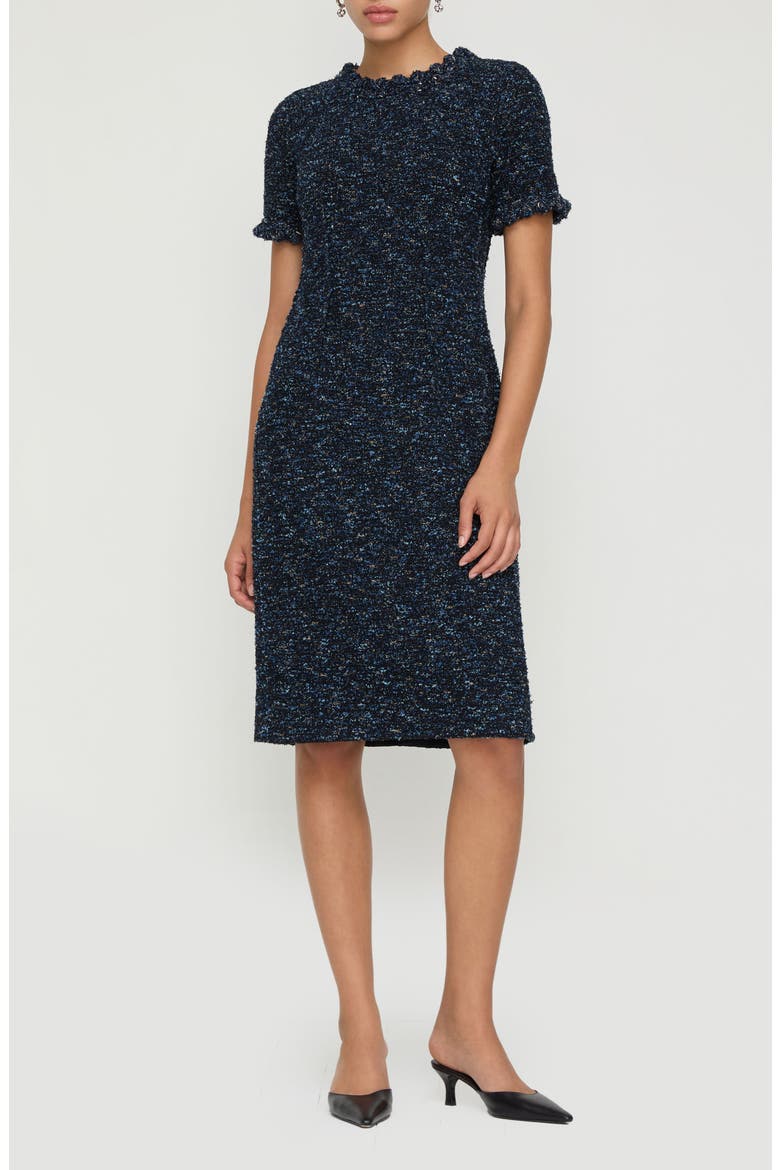 Cosmos Crochet Trim Bouclé Tweed Sheath Dress, Main, color, INK MULTI