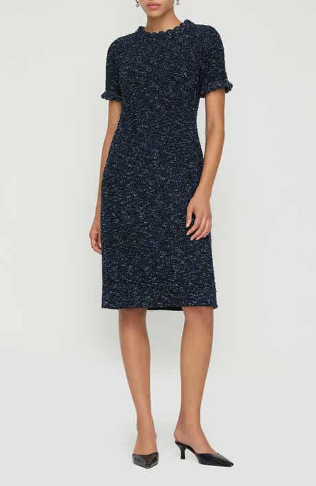 Cosmos Crochet Trim Bouclé Tweed Sheath Dress