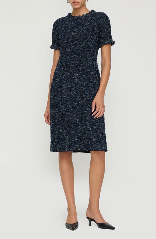 Lafayette 148 Cosmos Bouclé Tweed Crochet Trim Sheath Dress In Blue