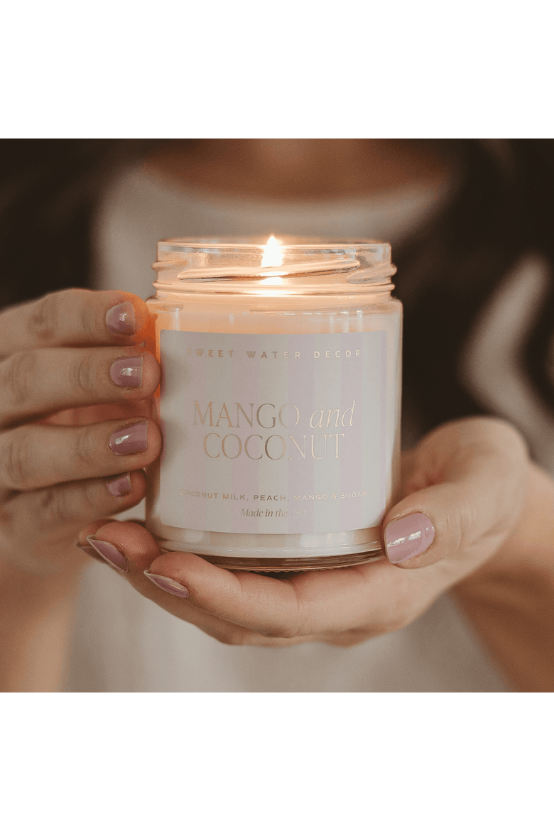 9oz Clear Jar Glass Candle - Patterned Label, Alternate, color, Mango & Coconut