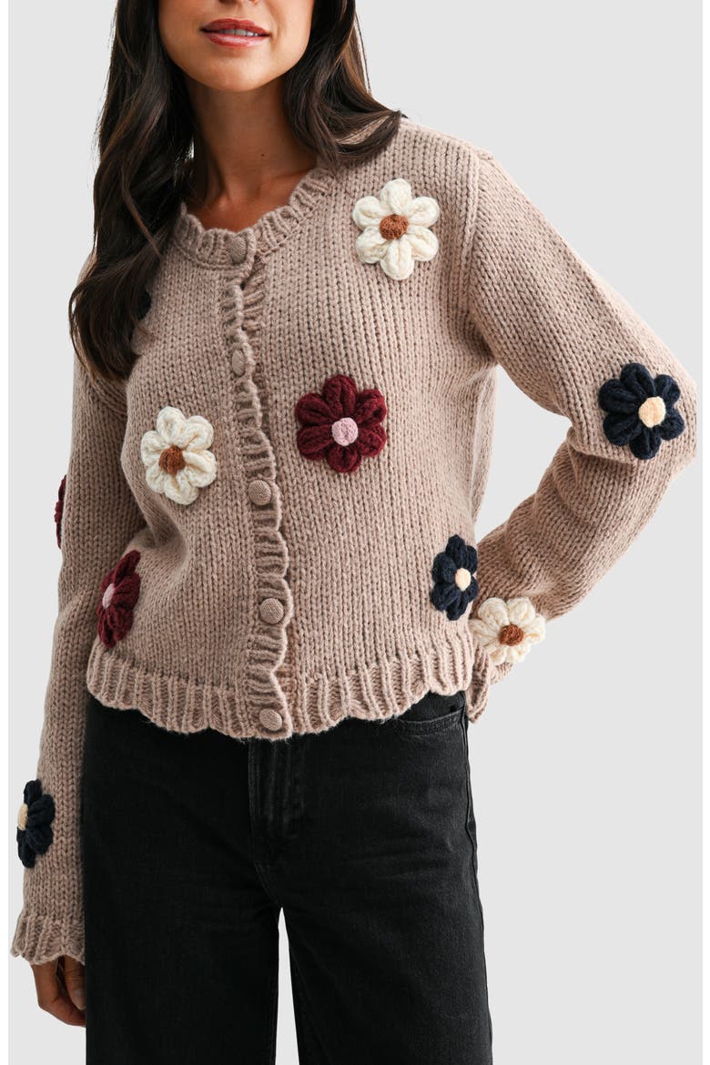 Floral Appliqué Cardigan, Main, color, TAUPE MULTI FLORAL