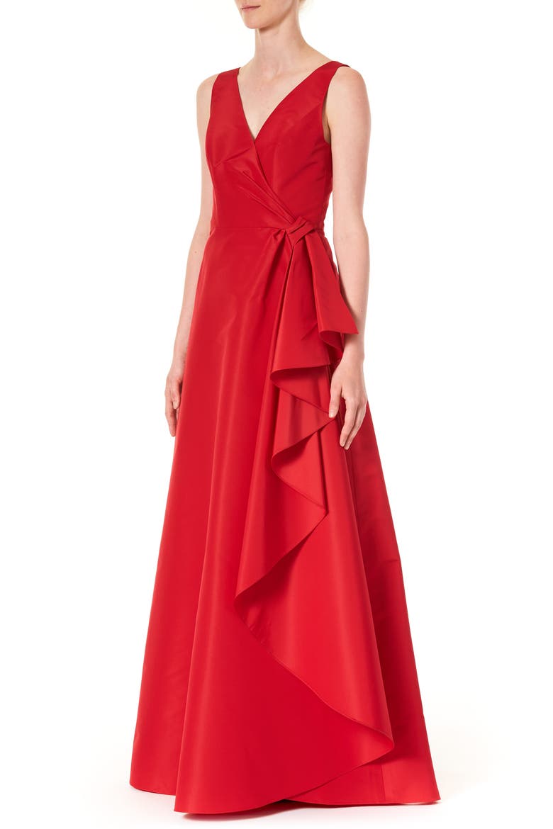 Ruffle Panel A-Line Silk Gown, Alternate, color, ICON RED