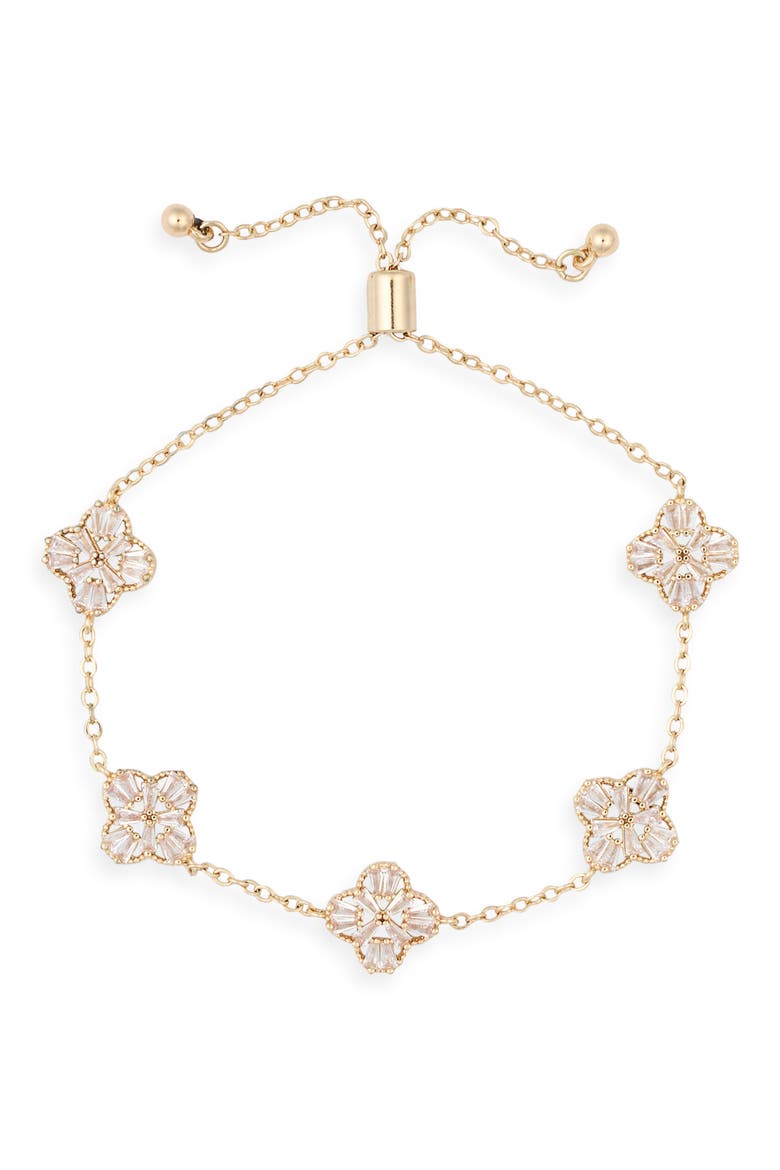 Crystal Clover Station Bracelet, Main, color, GOLD