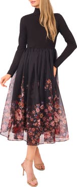 Ted Baker Floral Long Sleeve Mixed Media Dress