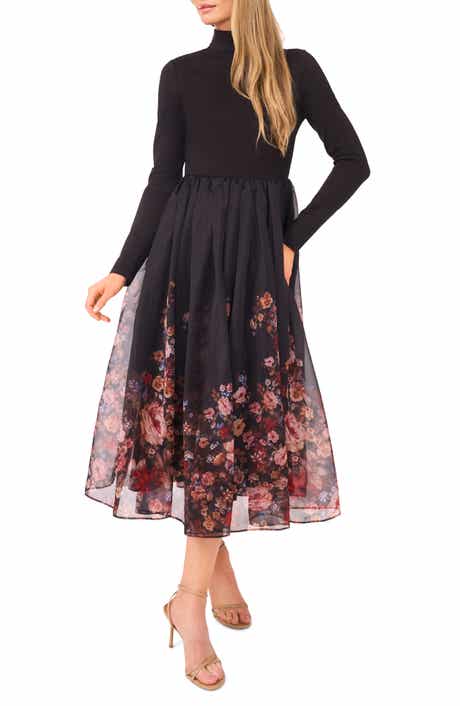 Floral Long Sleeve Mixed Media Dress