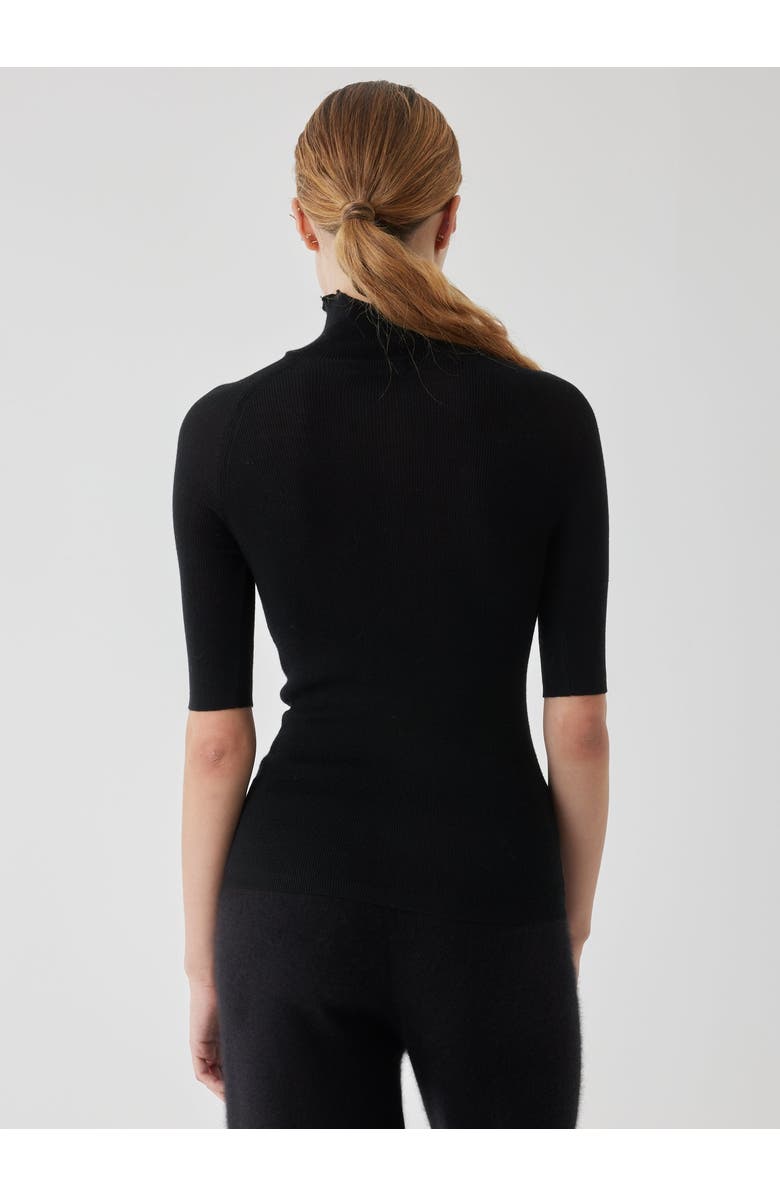 Majestic Filatures Wool Silk Micro Rib Elbow Sleeve Mock Neck, Alternate, color, Noir