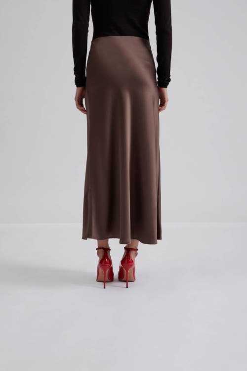 Malina Aubree Satin Midi Skirt In Brown