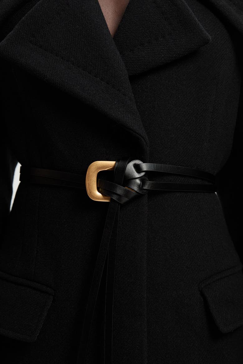 Wool Shawl Collar Belted Midi Coat, Alternate, color, Black