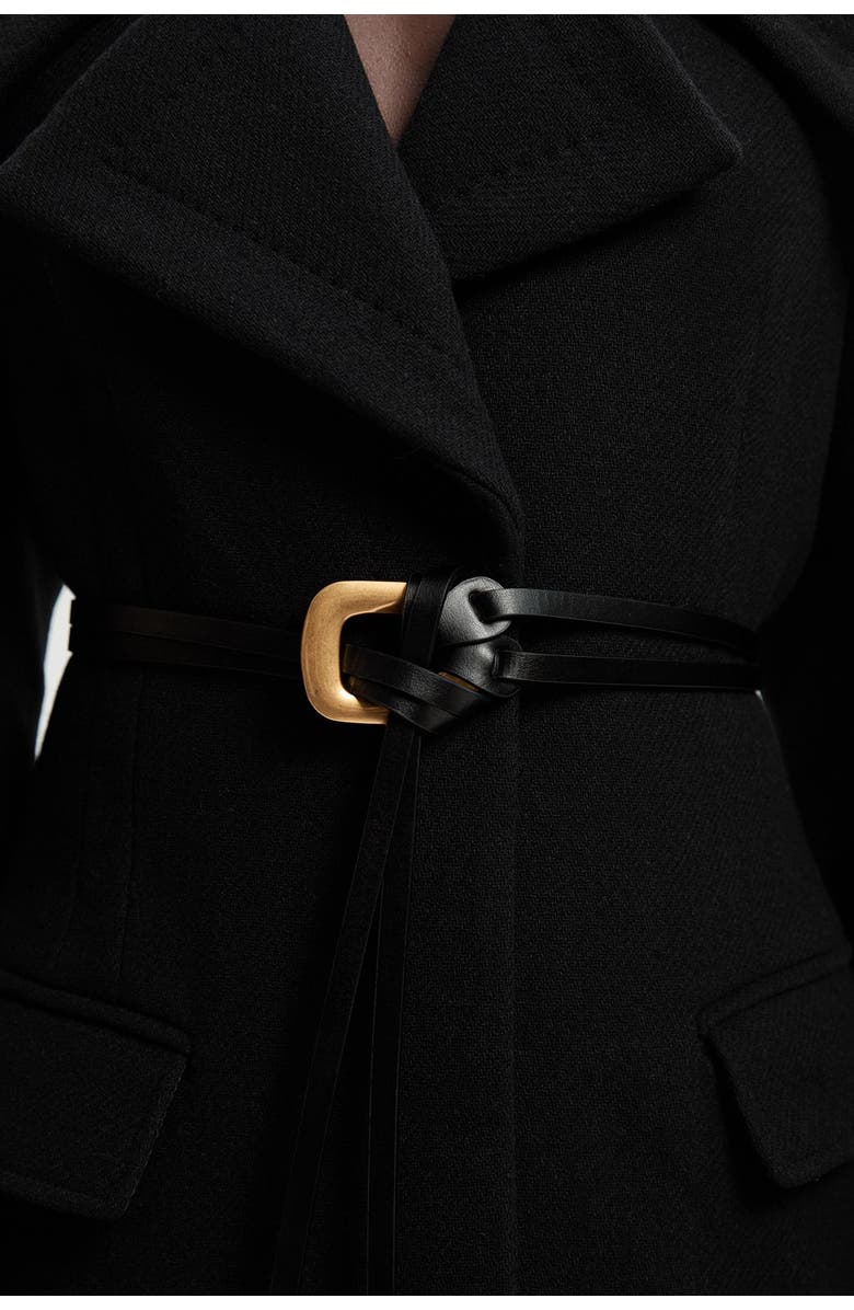 Karen Millen Wool Shawl Collar Belted Midi Coat, Alternate, color, Black