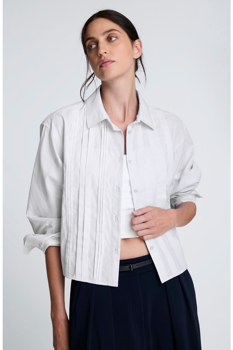 Crop Tuxedo Button-Up Shirt, Alternate, color, PURE WHITE