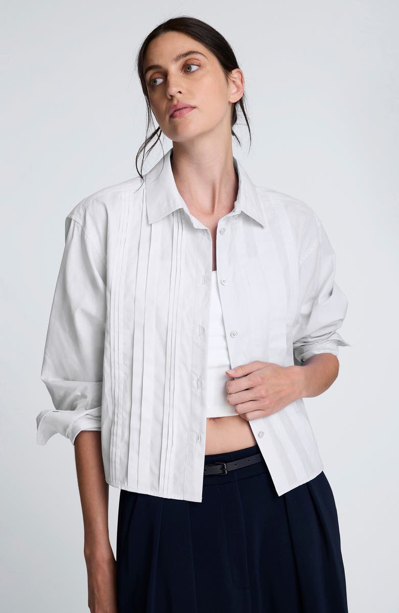 Kenneth Cole Crop Tuxedo Button-Up Shirt, Alternate, color,
