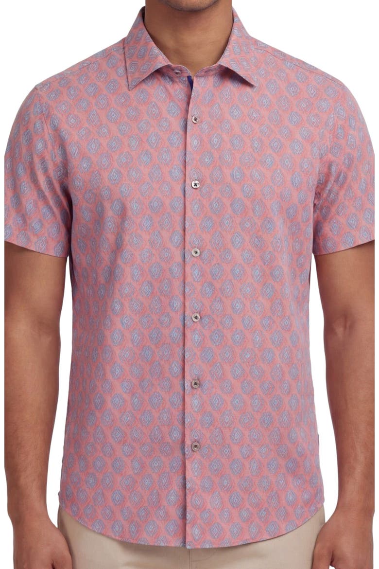 Mud Geo Mens Printed Button Up Shirt, Alternate, color, MUD GEO CORAL