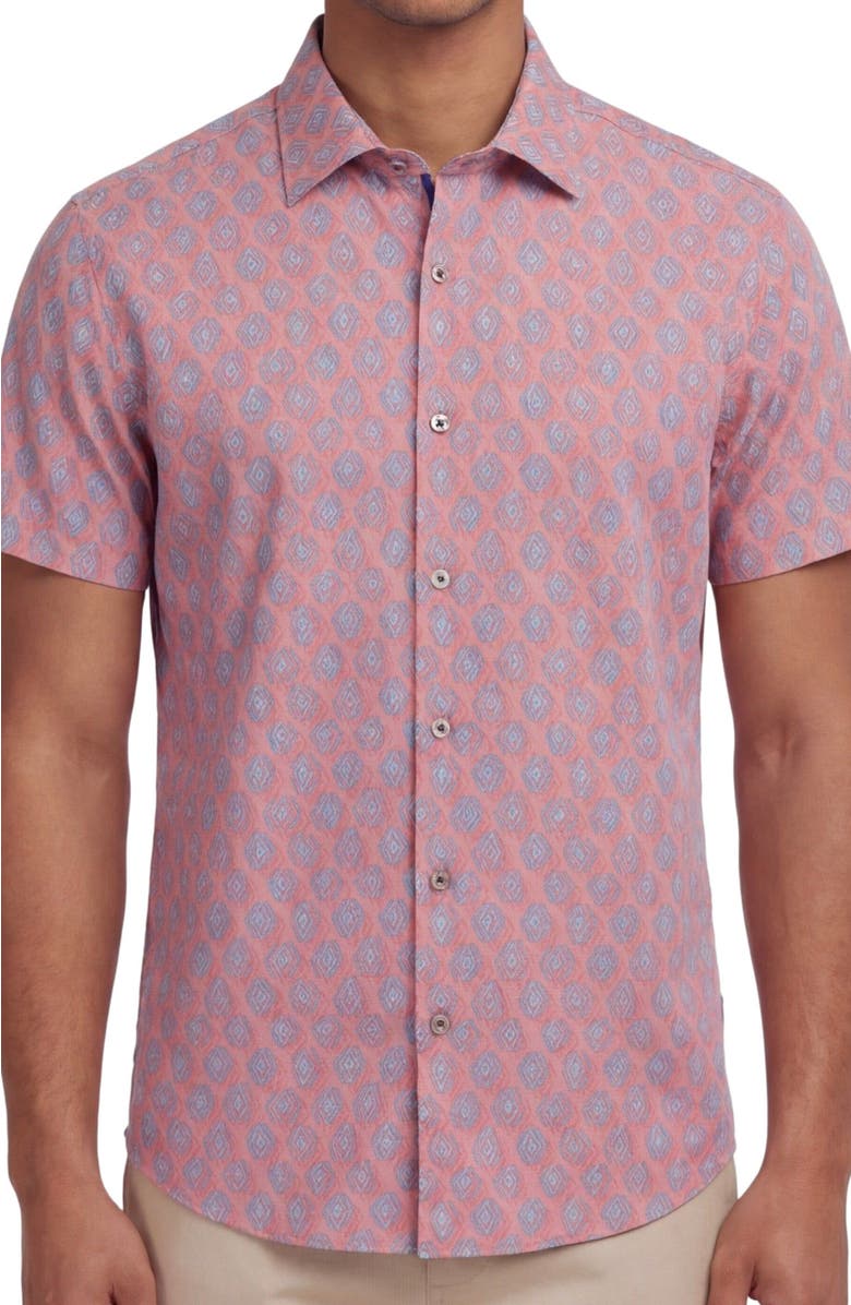 Lords of Harlech Mud Geo Mens Printed Button Up Shirt, Alternate, color, Mud Geo Coral
