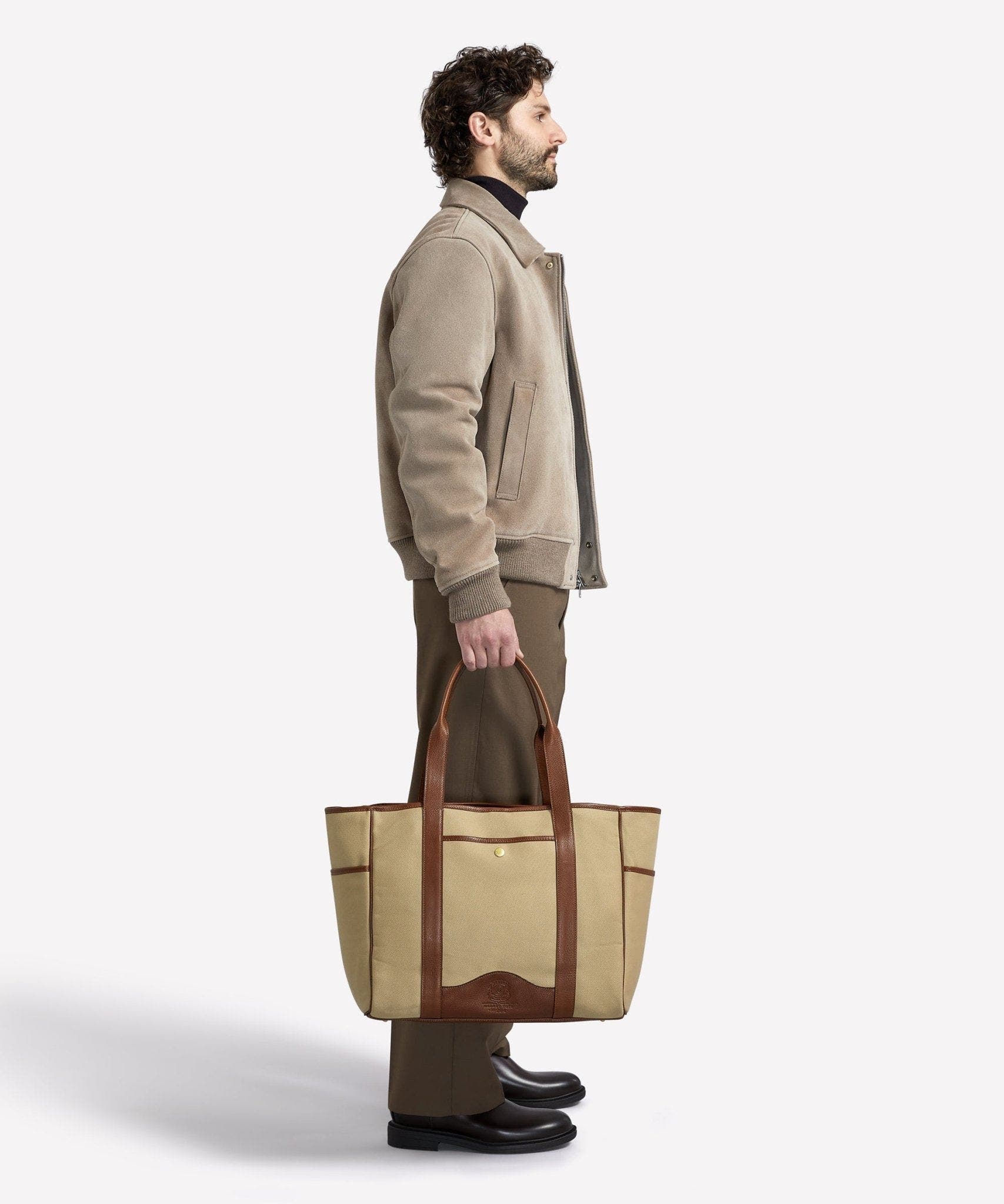 Ghurka Market Tote No. 294, Alternate, color, Khaki Twill / Vintage Chestnut