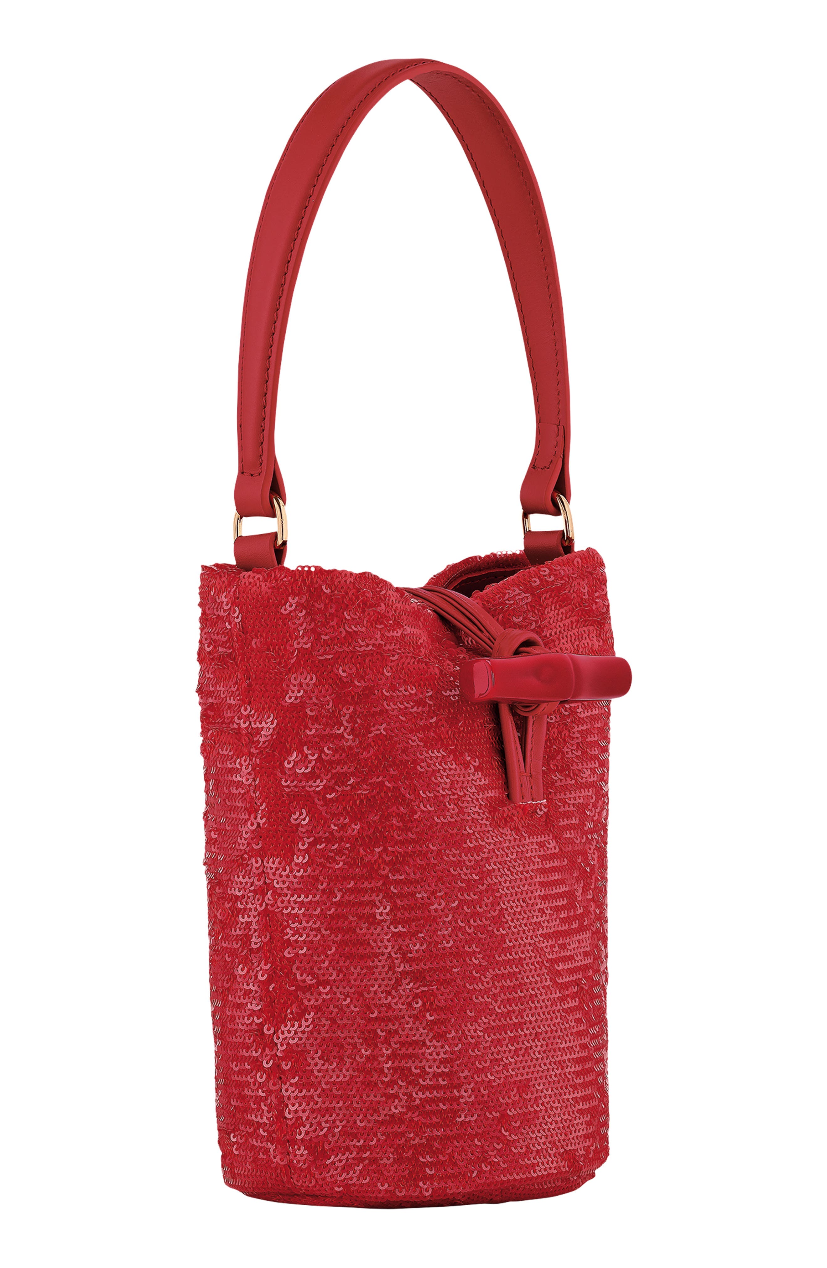 Longchamp Le Roseau Sparkling Bucket Bag, Alternate, color, Red