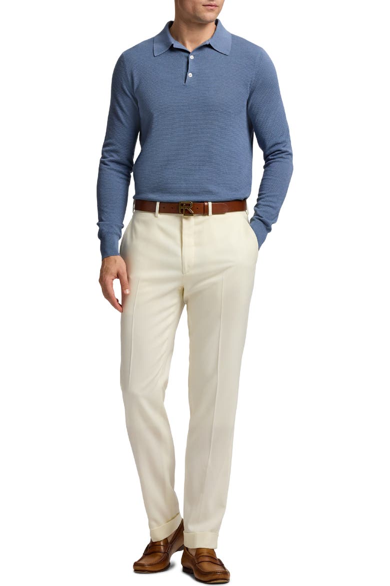 Long Sleeve Mulberry Silk & Cotton Polo Sweater, Alternate, color, SOFT BLUE